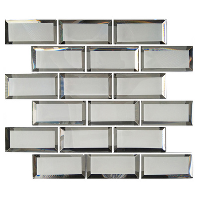 2019 Coverings 48*98 Crystal Beveled Glass Mirror Mosaic Interlocking Tile For Wall Backsplash Bathroom