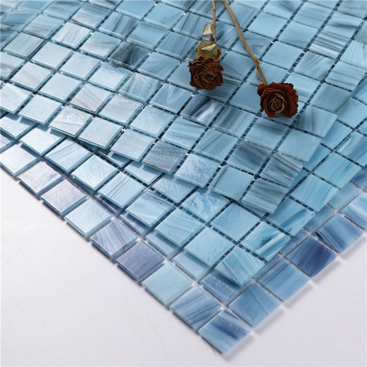 Swimming Pool Mosaic Tile Mixed Blue Green Hand Painting Glass Mosaic Tiles Backsplash