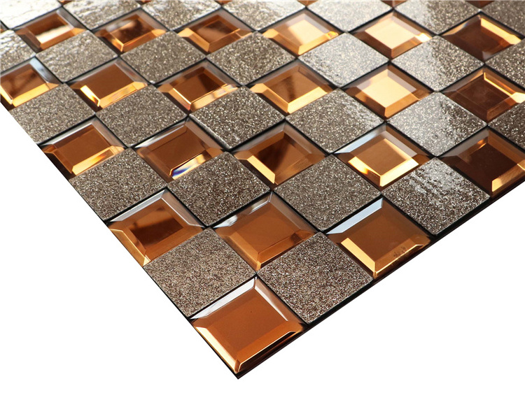 Gold Beveled Glass Mirror Glass Tile Mosaic For Backsplash