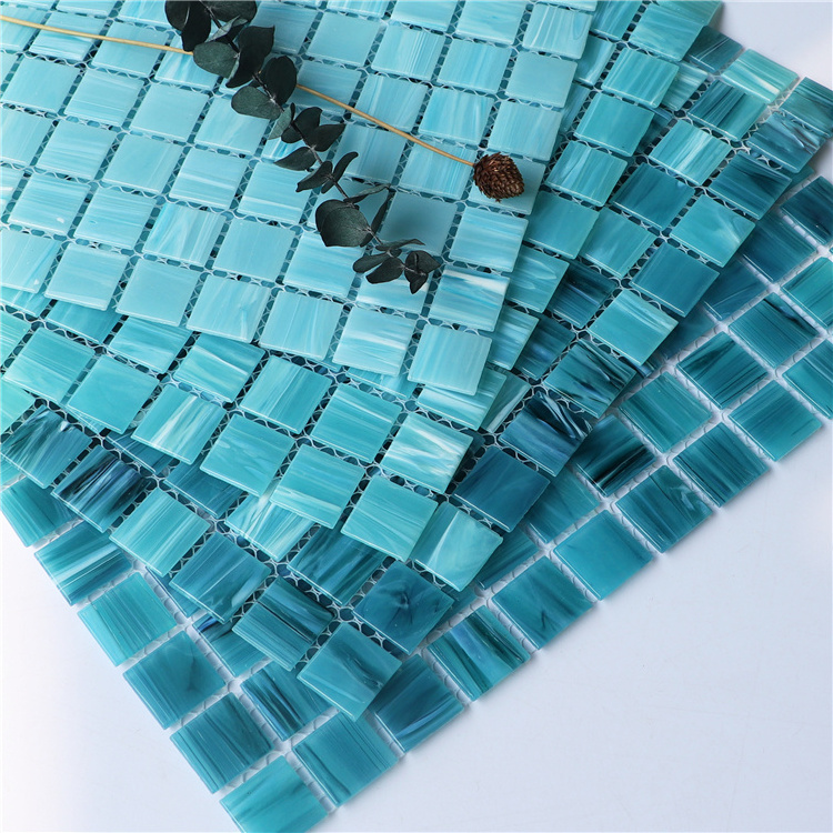 Swimming Pool Mosaic Tile Mixed Blue Green Hand Painting Glass Mosaic Tiles Backsplash