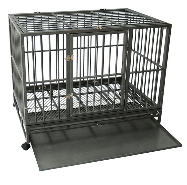 Wholesale Black Durable Dog Cages Metal Kennels Foldable Heavy Duty Dog Crate Pet Crate