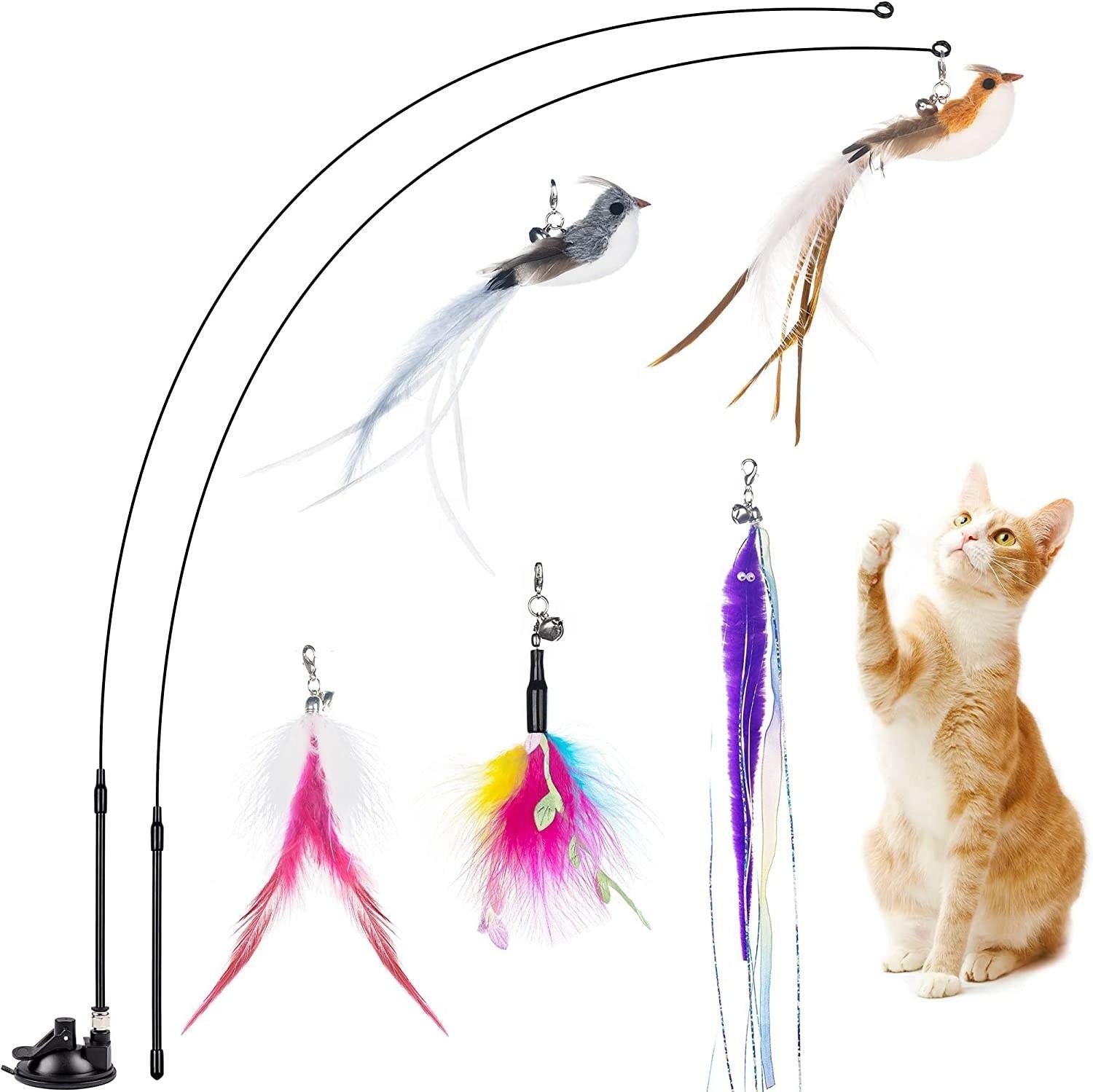 Feather Cat Toy Cat Teaser Kitten Teasing Sticks With Sucker Interactive Toys For Cats