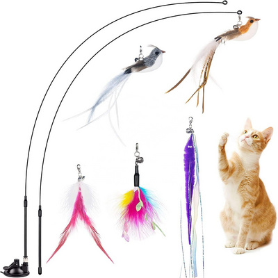 Feather Cat Toy Cat Teaser Kitten Teasing Sticks With Sucker Interactive Toys For Cats