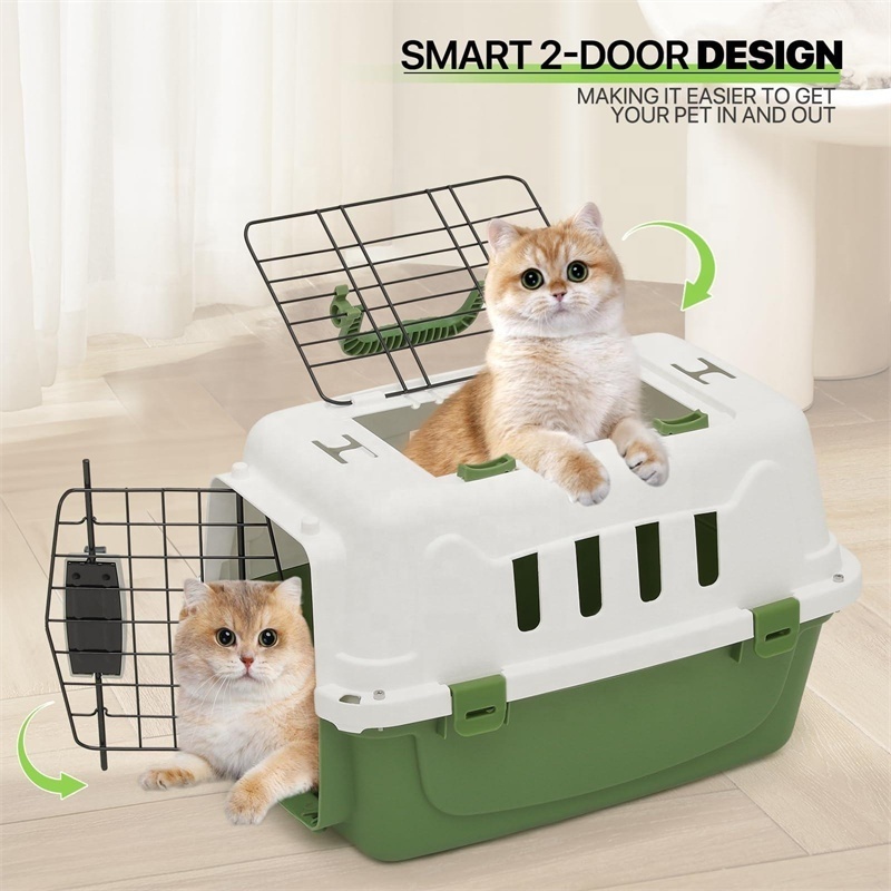 Hard-sided 2-door plastic dog travel carrier on wheels airline approved dog kennel pet carrier