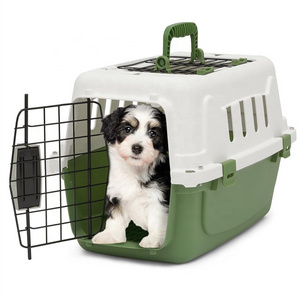 Hard-sided 2-door plastic dog travel carrier on wheels airline approved dog kennel pet carrier