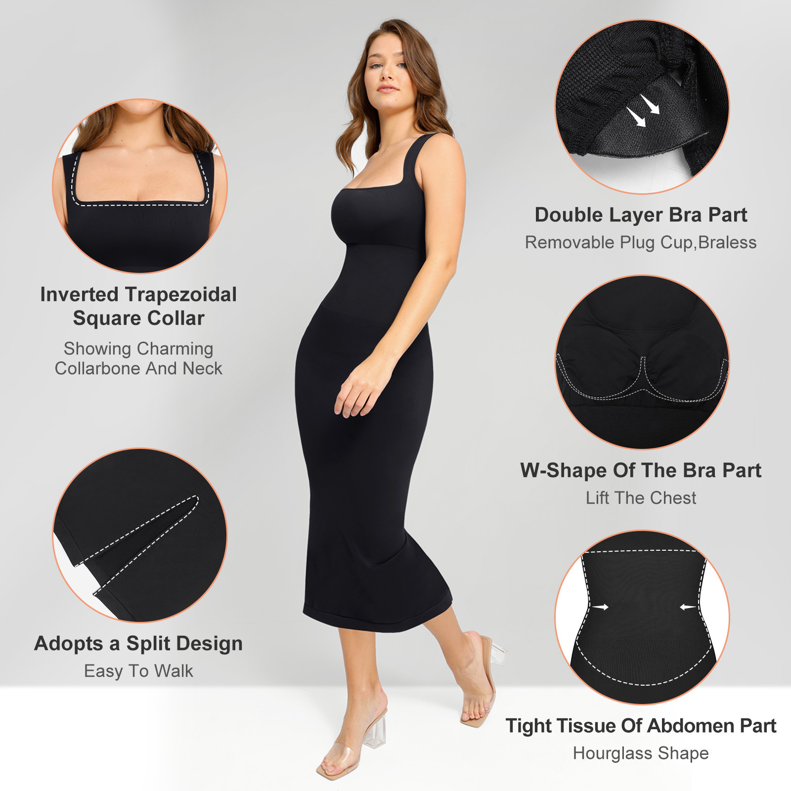 Hexin wholesale dress with built in shapewear bodycon dress knitted mixi dress