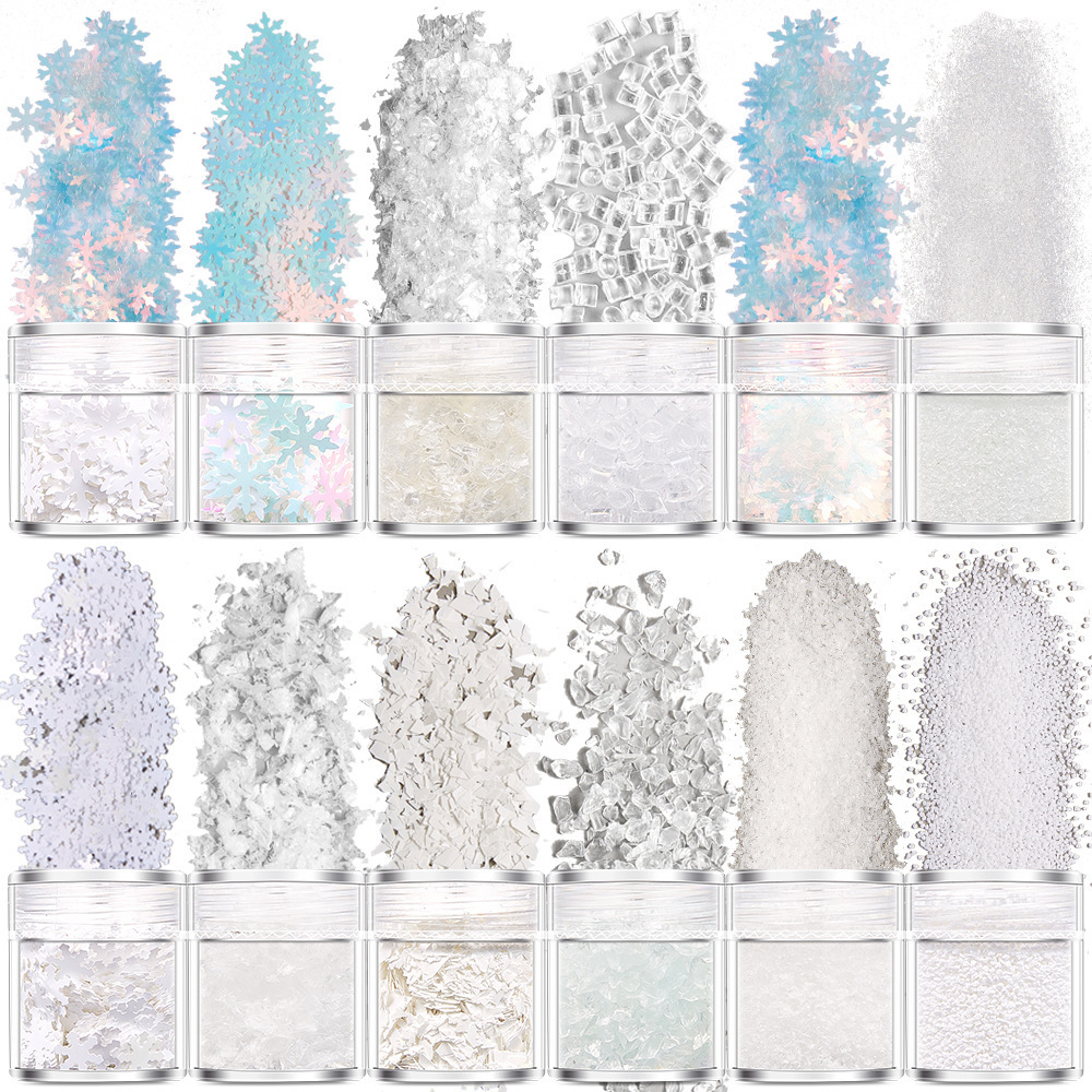 6-10g Bottle Winter Christmas Collection White Snowflake Nail Art Glitter