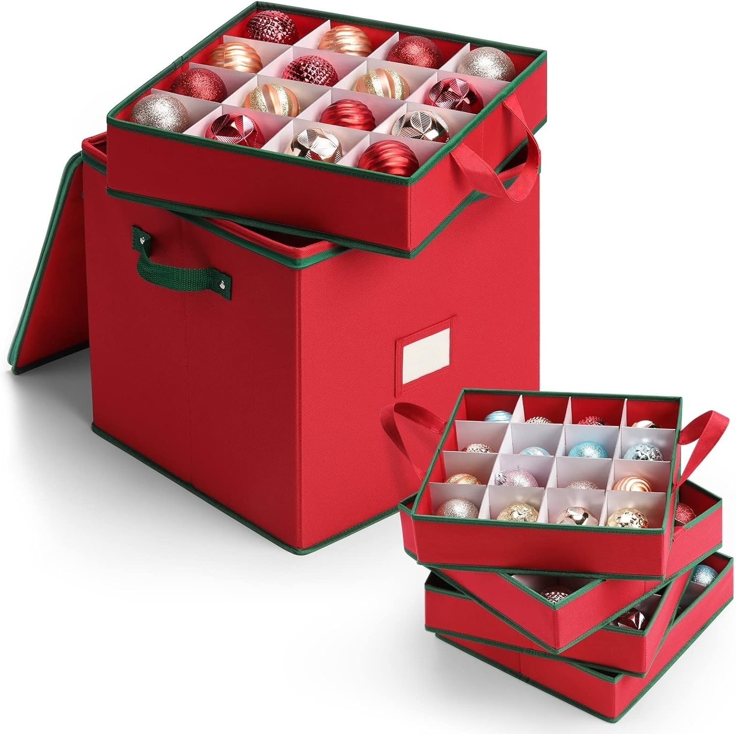 BSCI custom 600D oxford red Premium Christmas Ornament Storage bag Container with Dividers