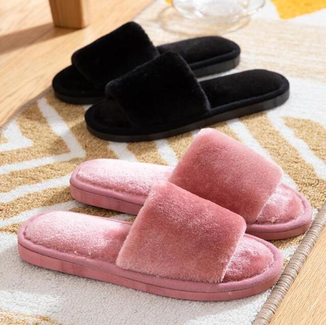 Fashion Ladies Comfortable Soft Faux Fur Warm Slider Slippers Bedroom Indoor Shoes Winter House Slippers Women