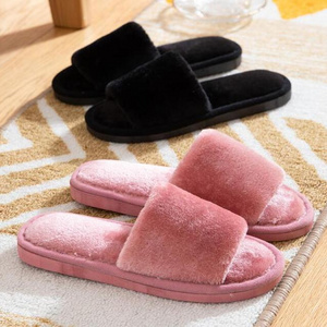 Fashion Ladies Comfortable Soft Faux Fur Warm Slider Slippers Bedroom Indoor Shoes Winter House Slippers Women