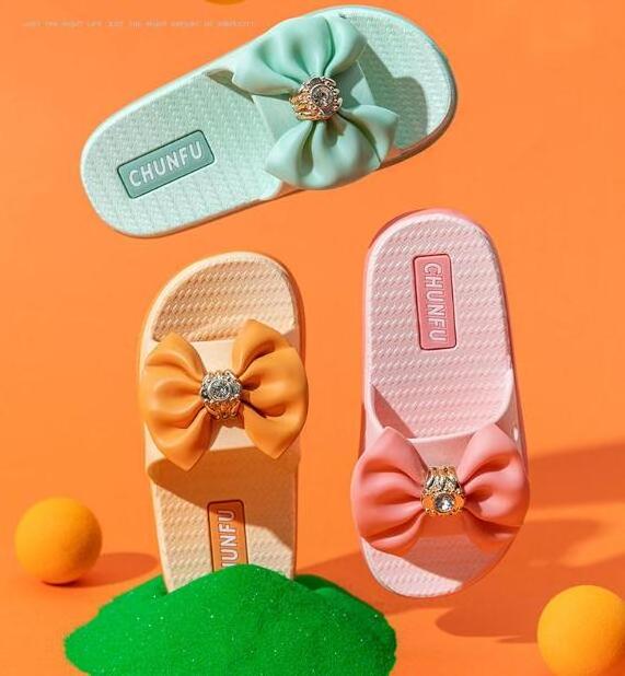 Kids Girls Anti Slip Flip Flop With Bow Sandals Diamond Thick Sole Comfortable Beach Shoes Flat Bottom kids girl Shoes