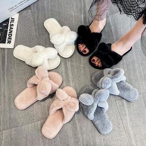 Factory Price Plush Slippers Winter Shoes Big Size Home Slippers Plush Women Indoor Warm Fluffy Cotton Slippers