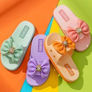 Kids Girls Anti Slip Flip Flop With Bow Sandals Diamond Thick Sole Comfortable Beach Shoes Flat Bottom kids girl Shoes