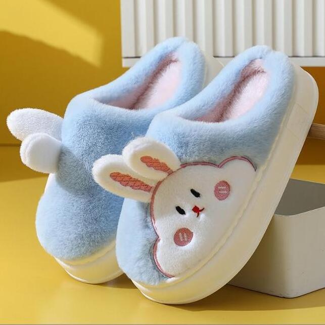 Non-slip Cartoon rabbit Fur Indoor Floor Slides Slippers Home Women Girls Cartoon Winter Furry Plush Slippers