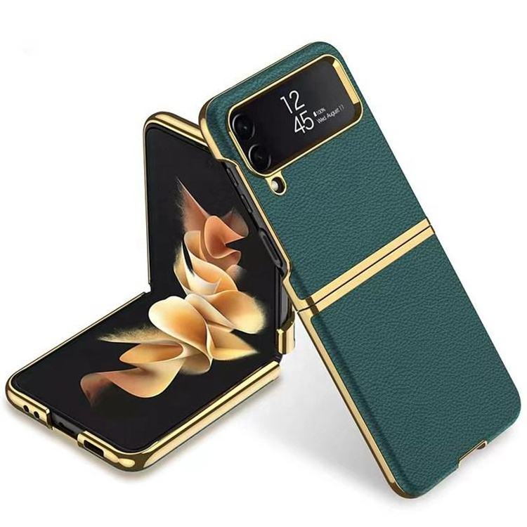 New Arrival Electroplated Gold PU Leather PC Luxury Stylish Mobile Phone Back Cover Case For Samsung Galaxy Z Flip 4 5g