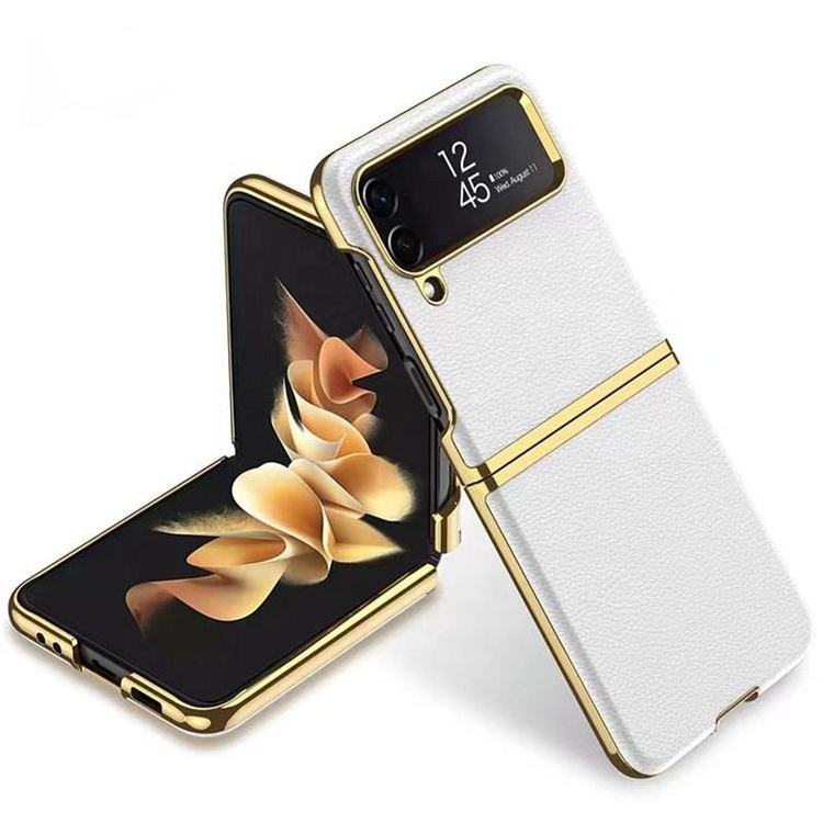 New Arrival Electroplated Gold PU Leather PC Luxury Stylish Mobile Phone Back Cover Case For Samsung Galaxy Z Flip 4 5g