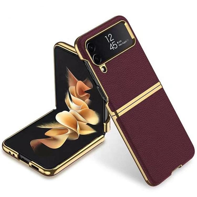 New Arrival Electroplated Gold PU Leather PC Luxury Stylish Mobile Phone Back Cover Case For Samsung Galaxy Z Flip 4 5g