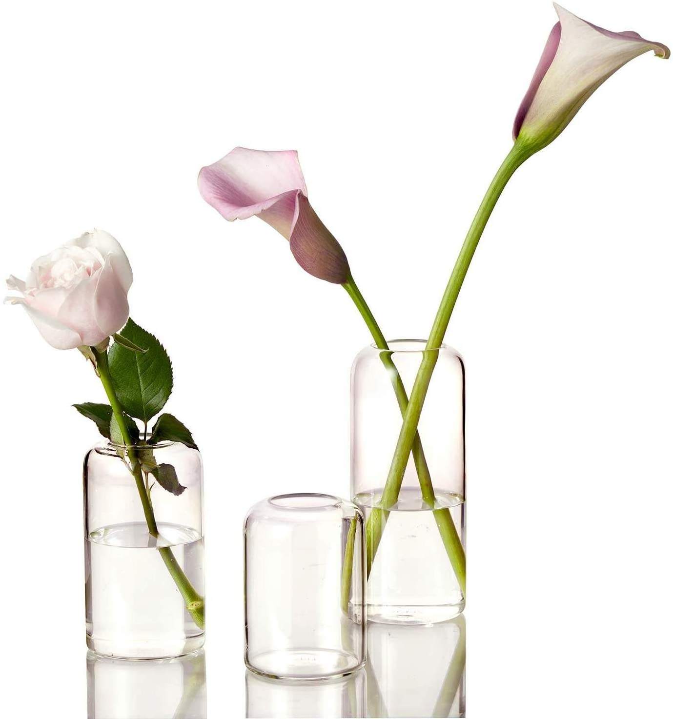 NISEVEN 3pcs/Set Modern Cylinder Glass Vase for Wedding Room Decor Clear Hand Blown Small Flower Vase Glass Bud Vases