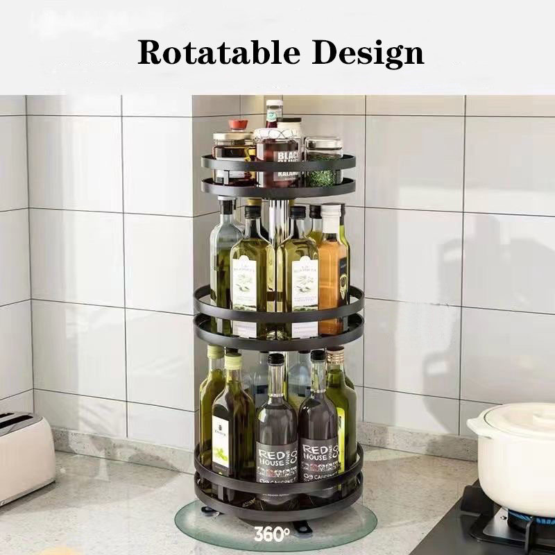 NISEVEN Hot Sale Multi Layer Height Adjustable Storage Rack Rotating Spice Rack for Cabinet Carbon Steel Lazy Susan Turntable