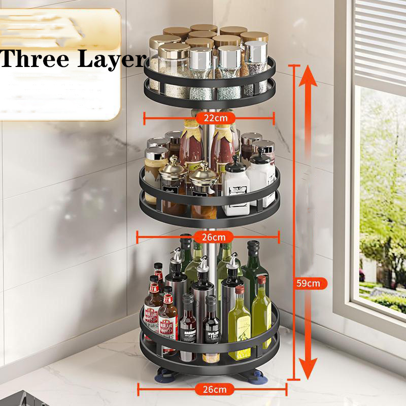 NISEVEN Hot Sale Multi Layer Height Adjustable Storage Rack Rotating Spice Rack for Cabinet Carbon Steel Lazy Susan Turntable