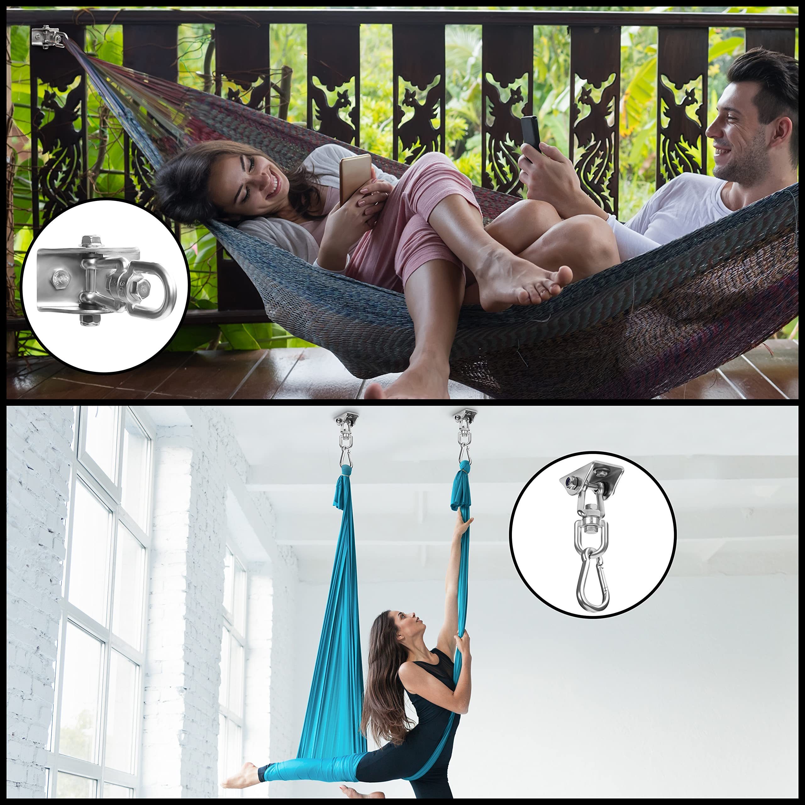 NISEVEN Wholesale 2pcs/Set Heavy Duty Hook 360 Degree Rotating Swivel Yoga Hammock Swing Hangers Stainless Steel Metal Snap Hook