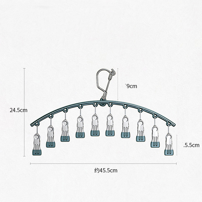 NISEVEN Wholesale Durable 10 Clips Underwear Hangers Windproof Clothes Rack with Rubber Coated Stainless Steel Sock Drying Rack