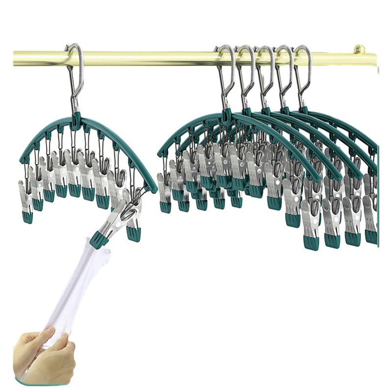 NISEVEN Wholesale Durable 10 Clips Underwear Hangers Windproof Clothes Rack with Rubber Coated Stainless Steel Sock Drying Rack