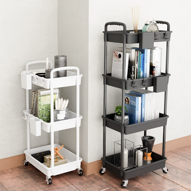 NISEVEN 3 Tier Multifunction Utility Storage Cart 360 Rolling Storage Cart with Wheel Detachable Carbon Steel Rolling Cart