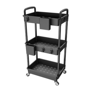 NISEVEN 3 Tier Multifunction Utility Storage Cart 360 Rolling Storage Cart with Wheel Detachable Carbon Steel Rolling Cart