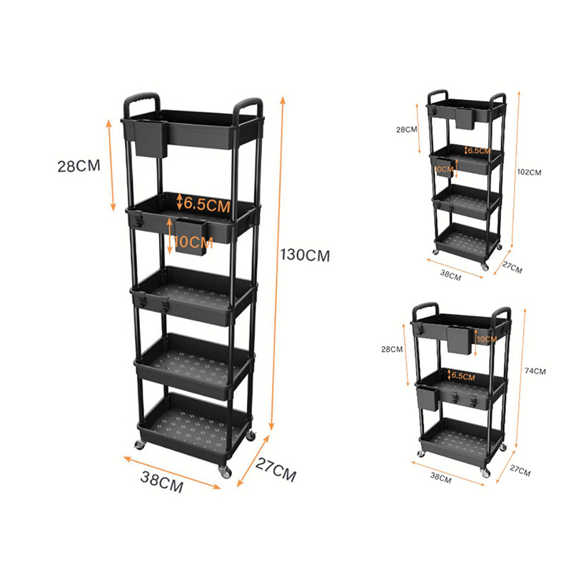 NISEVEN 3 Tier Multifunction Utility Storage Cart 360 Rolling Storage Cart with Wheel Detachable Carbon Steel Rolling Cart