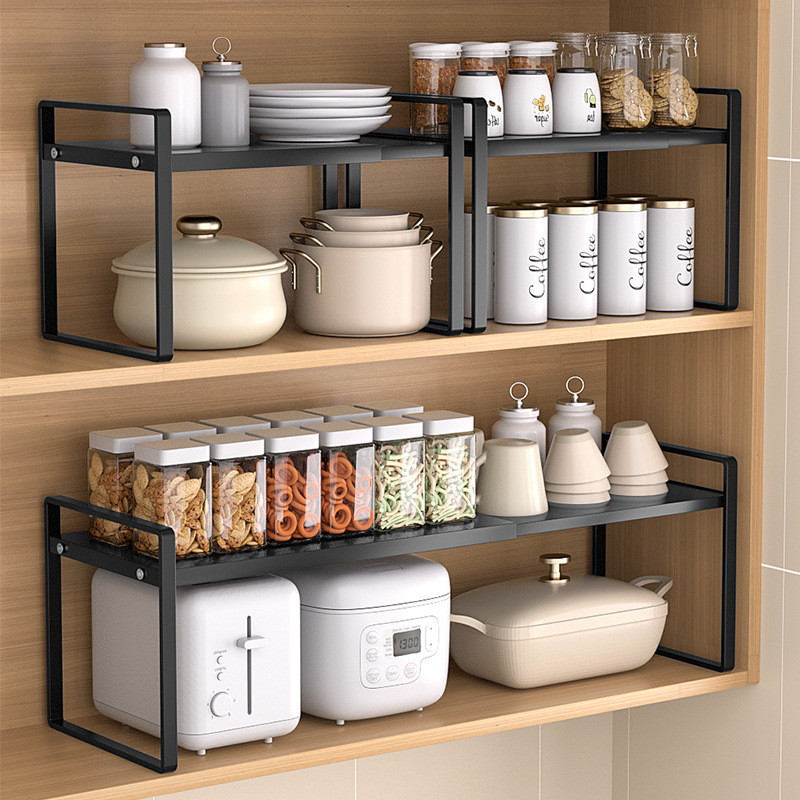 NISEVEN Factory Custom Household Kitchen Storage Rack Countertop Spice Rack Retractable Cabinet Shelf Carbon Steel Storage Rack