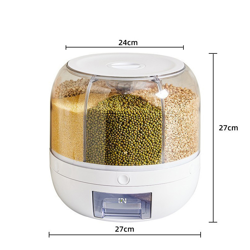 NISEVEN Hot Sale 6 Grid Dry Food Dispenser 360 Rotating Cereal Dispenser Insectproof Moistureproof Rice Dispenser