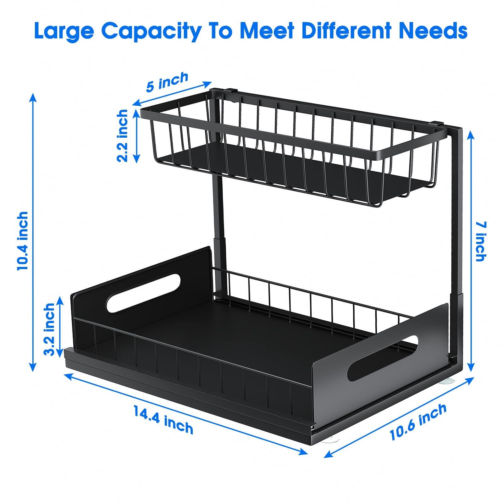 NISEVEN 2 Tier Pull Out Cabinet Organizer Bathroom Kitchen Under Sliding Cabinet Basket Organizer Steel Under Sink Organizers