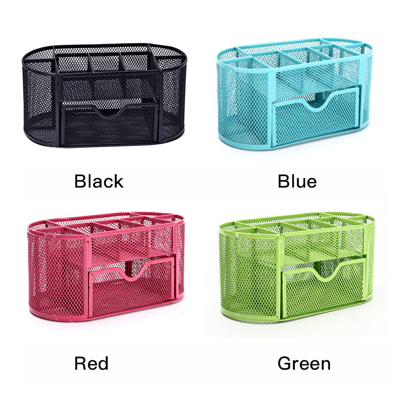 NISEVEN Wholesale School Office Supplies Pen Holder With 9 Grids Metal Mesh Desk Organizer Office Desk Organizer