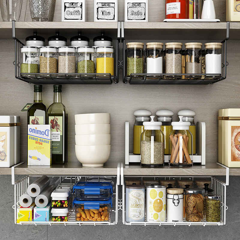 NISEVEN Wholesale Space Saving Undershelf Storage Basket Metal Under Cabinet Shelf Hanging Under Shelf Basket