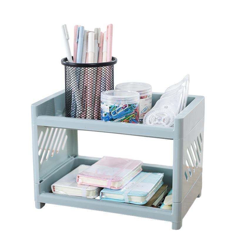 NISEVEN Hot Sale 2 Tier Multifunction Cosmetic Storage Rack Small Plastic Storage Racks Shelving Units Desktop Storage Rack