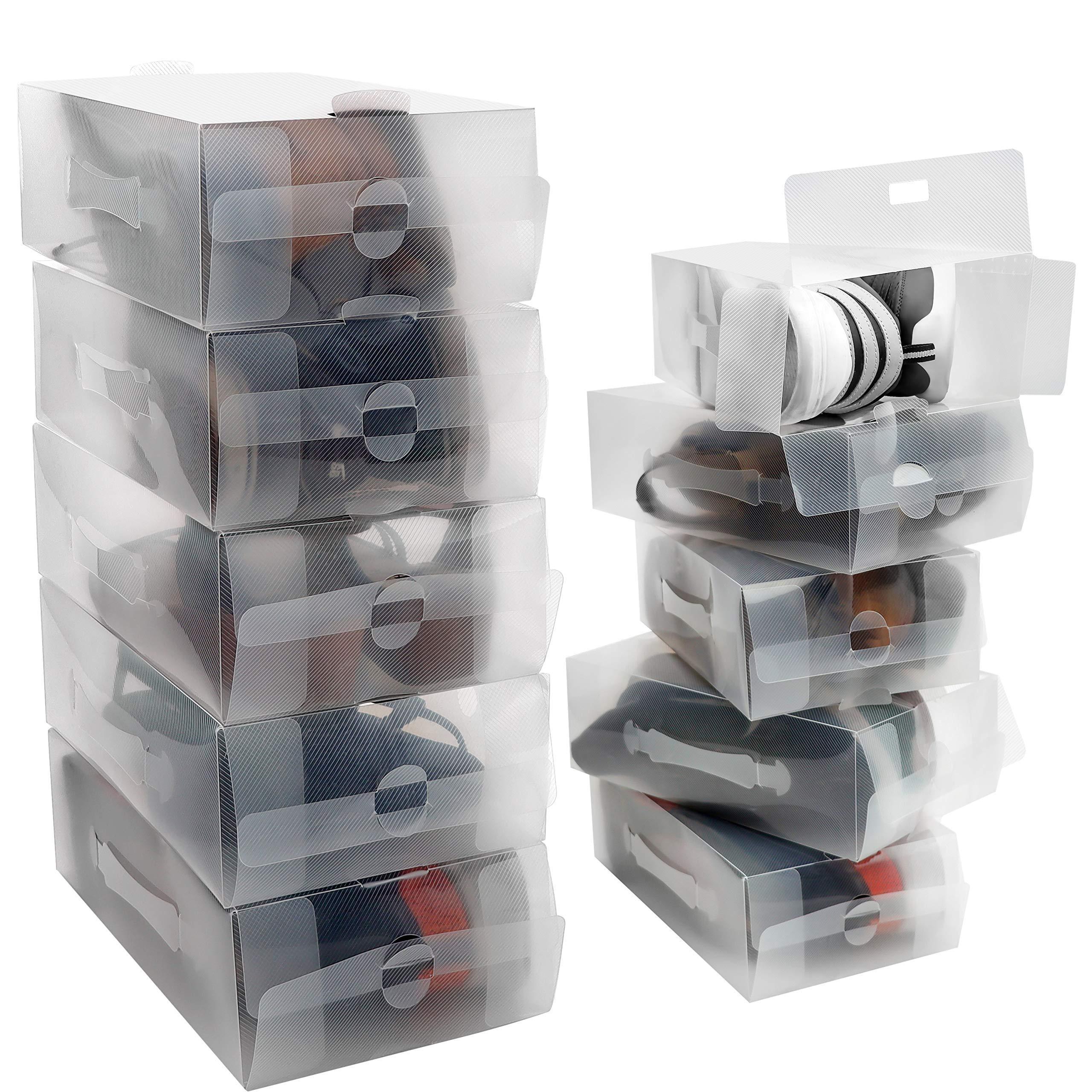 Wholesale 10 Pack Set Stackable Clear Plastic Shoe Box Storage Folding Shoe Storage Boxes For Shoes Display