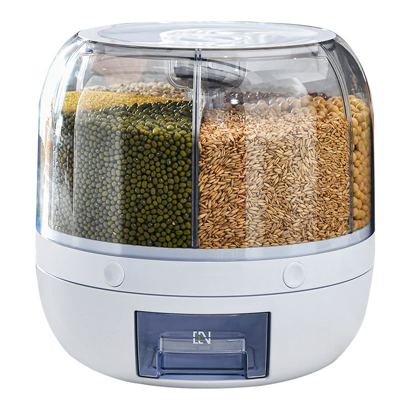 NISEVEN Hot Sale 6 Grid Dry Food Dispenser 360 Rotating Cereal Dispenser Insectproof Moistureproof Rice Dispenser