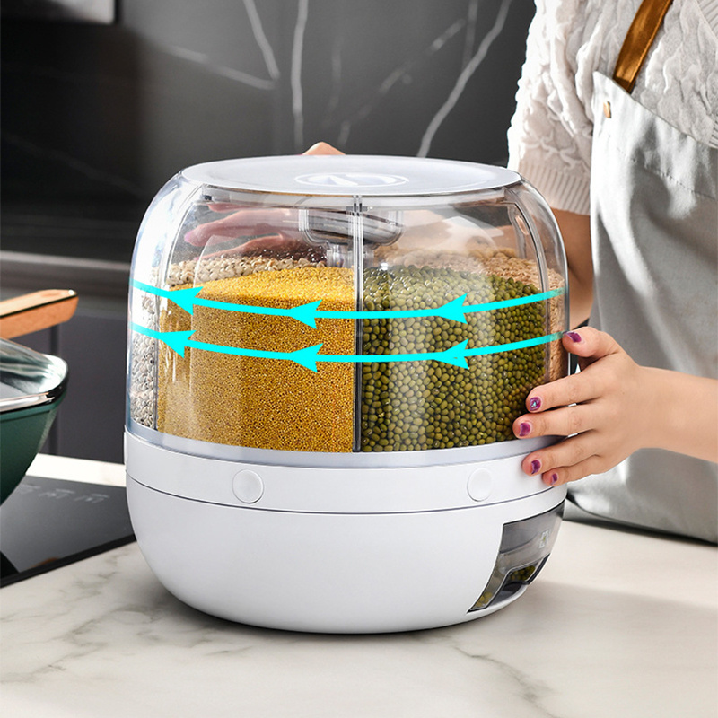 NISEVEN Hot Sale 6 Grid Dry Food Dispenser 360 Rotating Cereal Dispenser Insectproof Moistureproof Rice Dispenser