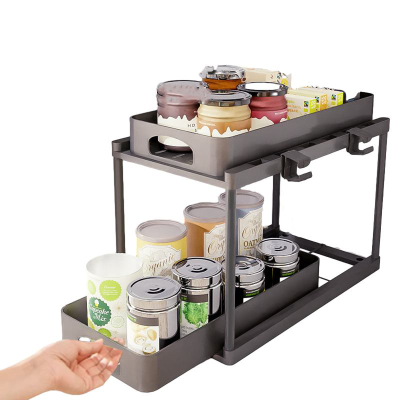 NISEVEN 2 Tier Multi Purpose Pull Out Cabinet Organizer Bathroom Kitchen Storage Rack Plastic Pull Out Under Sink Organizer