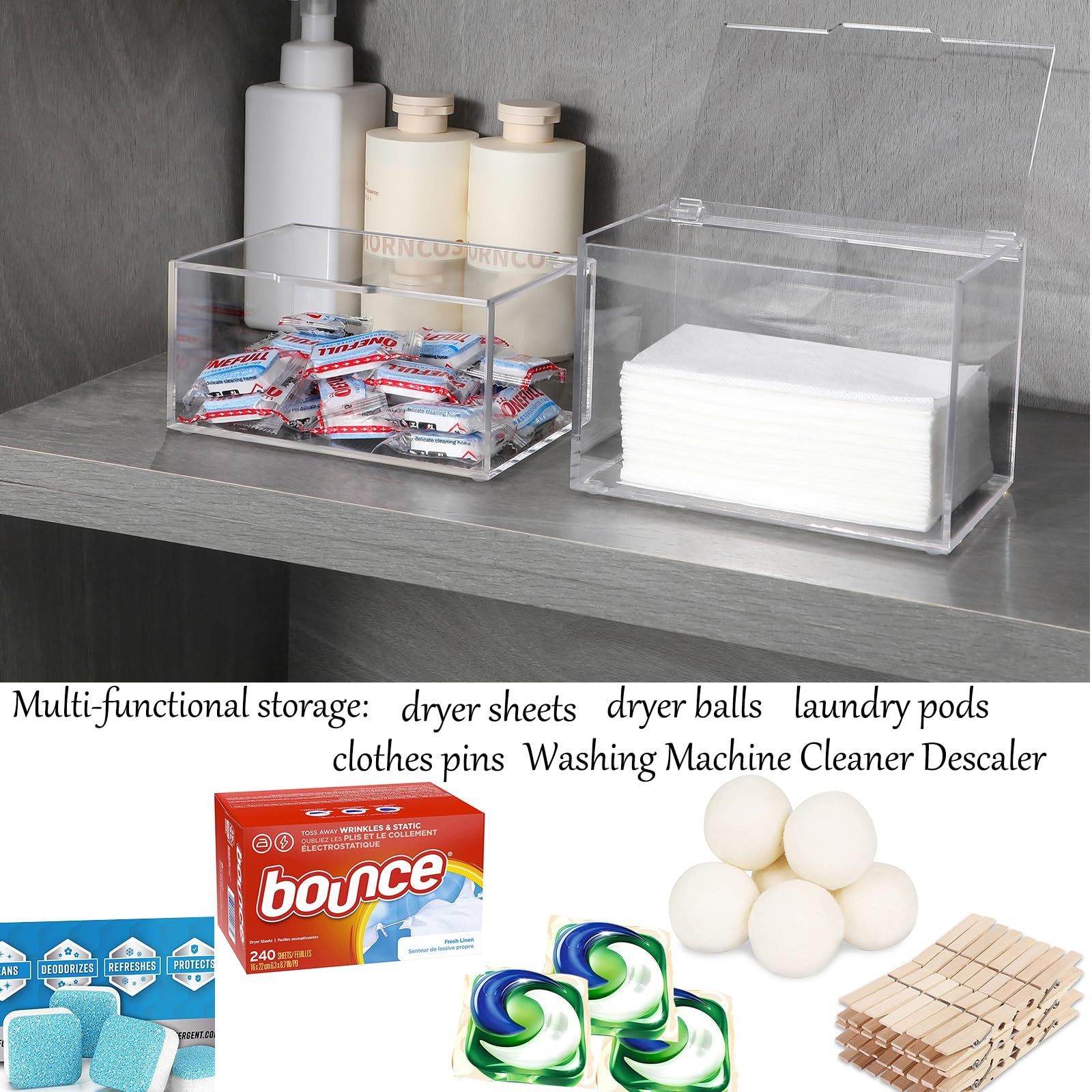 NISEVEN Wholesale Laundry Room Dryer Sheet Holder Waterproof Tissue Holder With Lid Clear Acrylic Dryer Sheet Dispenser