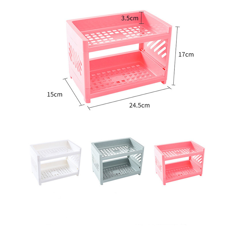 NISEVEN Hot Sale 2 Tier Multifunction Cosmetic Storage Rack Small Plastic Storage Racks Shelving Units Desktop Storage Rack