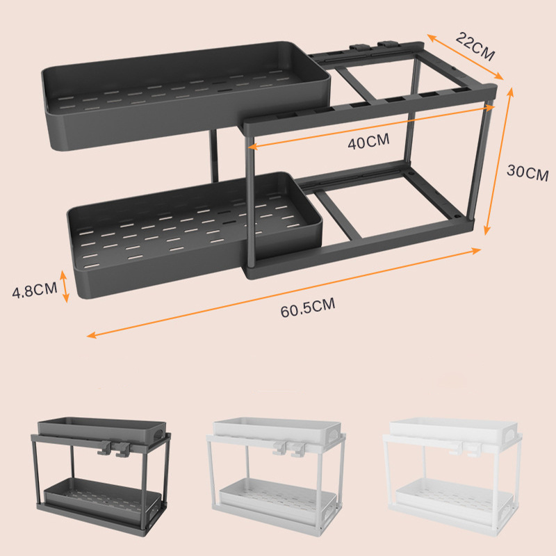 NISEVEN 2 Tier Multi Purpose Pull Out Cabinet Organizer Bathroom Kitchen Storage Rack Plastic Pull Out Under Sink Organizer