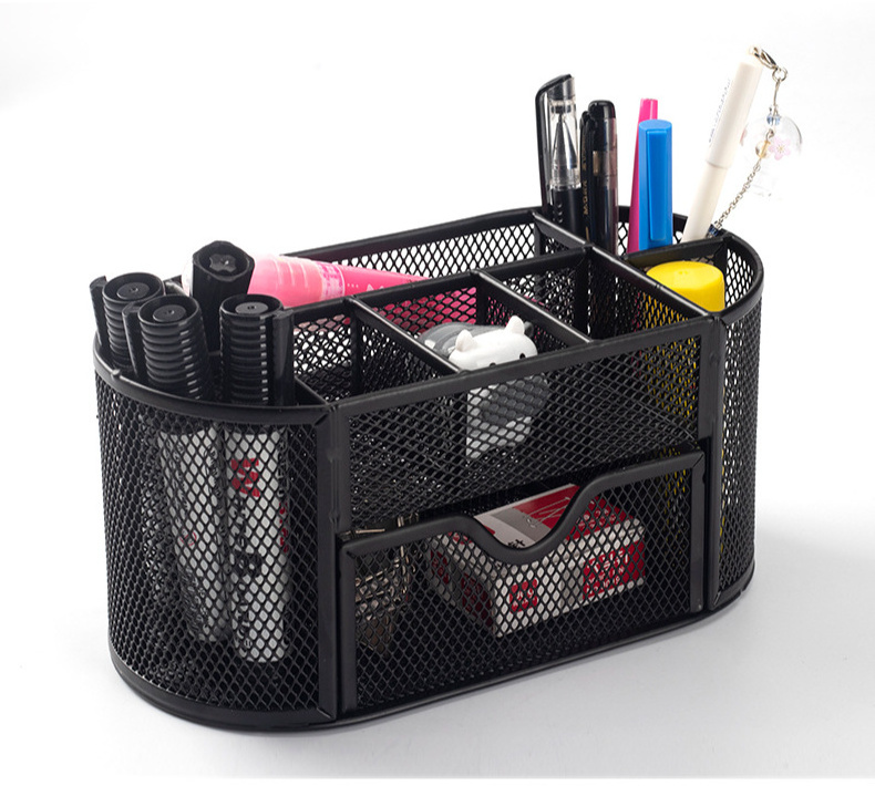 NISEVEN Wholesale School Office Supplies Pen Holder With 9 Grids Metal Mesh Desk Organizer Office Desk Organizer