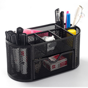 NISEVEN Wholesale School Office Supplies Pen Holder With 9 Grids Metal Mesh Desk Organizer Office Desk Organizer