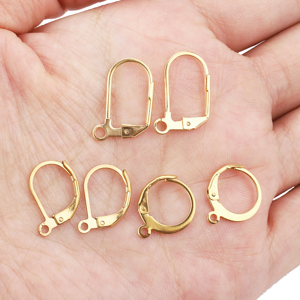 B4240 18k gold plated earrings clasp hooks D shaped stainless steel earrings back hoop for diy earrings findings