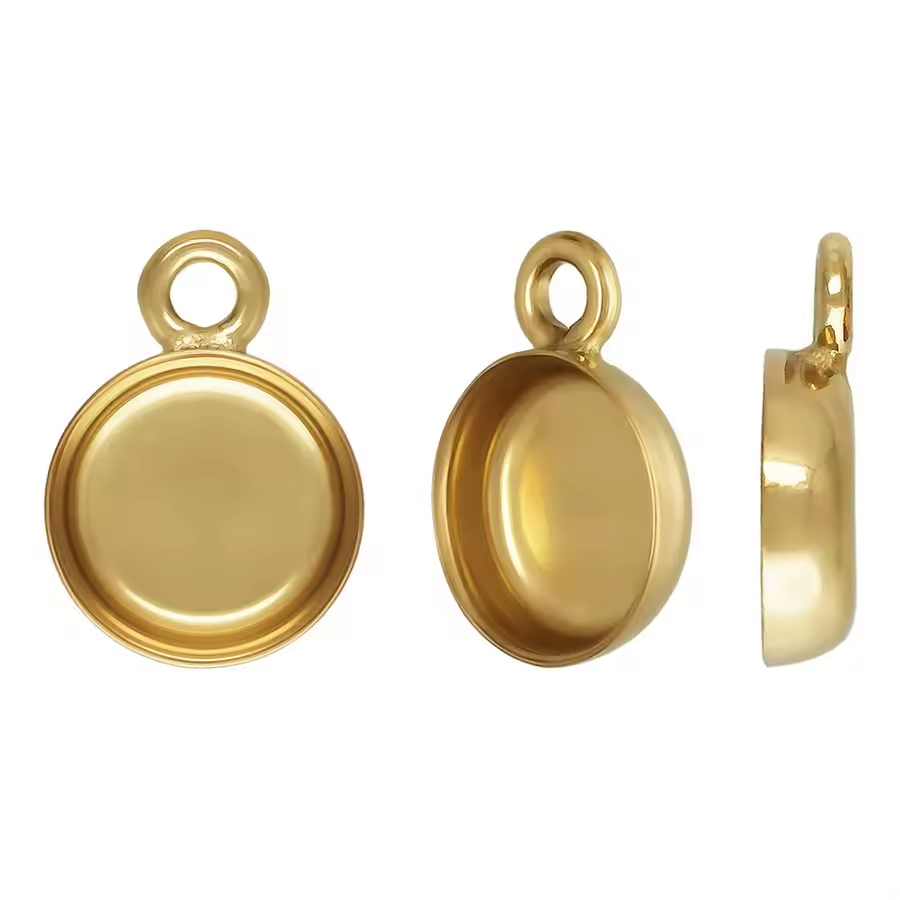 A2142 fashion 14k gold filled round base bezel charm pendant Tray Bezels Blank Setting For Bracelet Pendant Jewelry Making