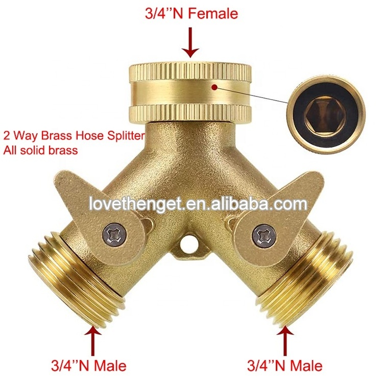 2 way brass hose splitter 3/4'' garden hose connector Y connector hose adapter