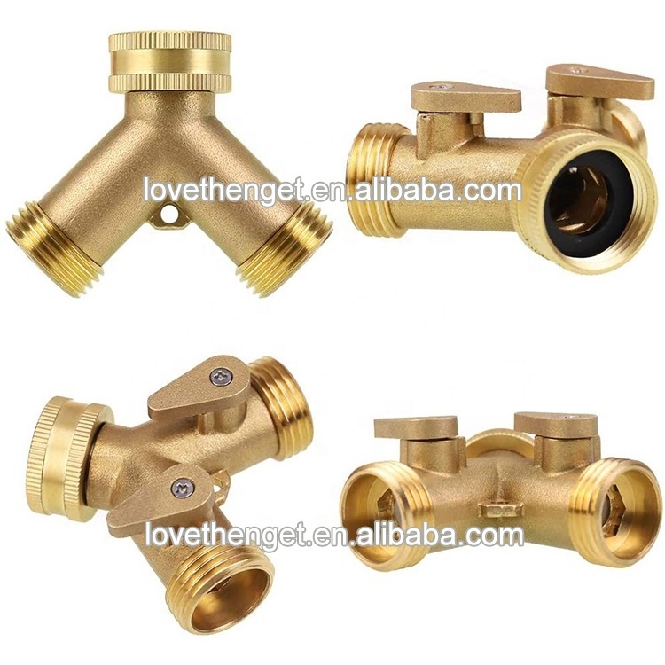 2 way brass hose splitter 3/4'' garden hose connector Y connector hose adapter