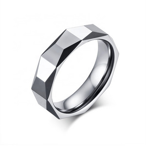 Non Tarnish 5.5mm Classic Simple Style Diamond Cut Faceted Silver Tungsten Carbide Ring For Men